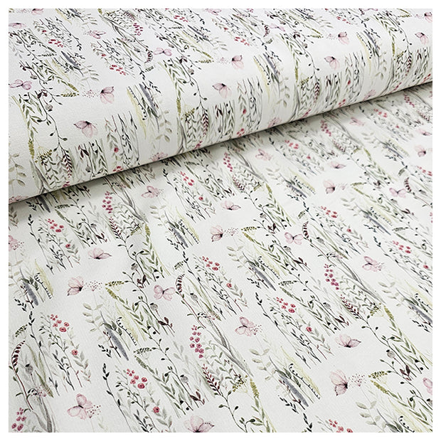 French Terry Blumen mit Schmetterlingen