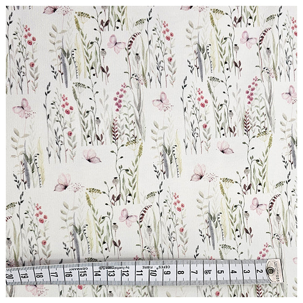 French Terry Blumen mit Schmetterlingen