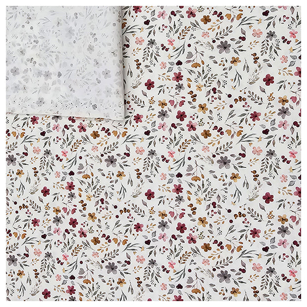 Baumwoll-Popelin Blumen Collage ecru