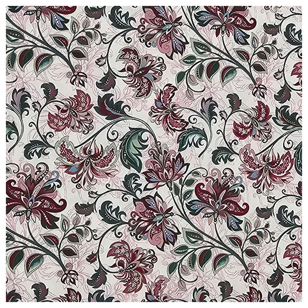 Baumwollsatin Siena Blumen grün, weinrot und rosa