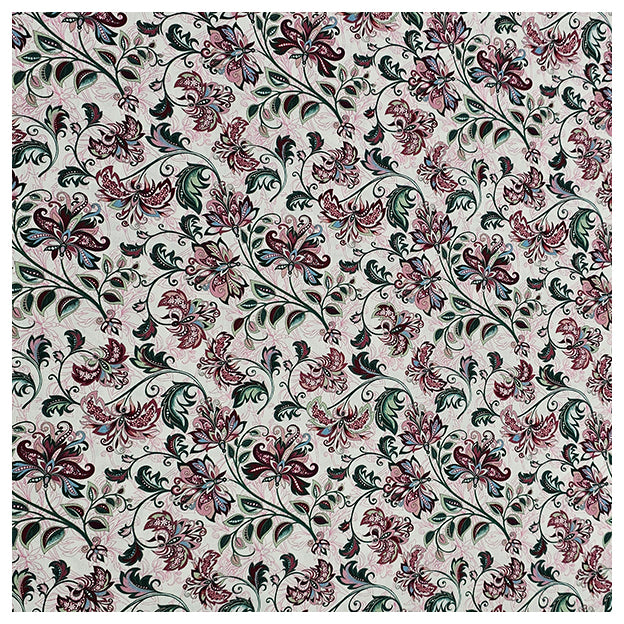 Baumwollsatin Siena Blumen grün, weinrot und rosa