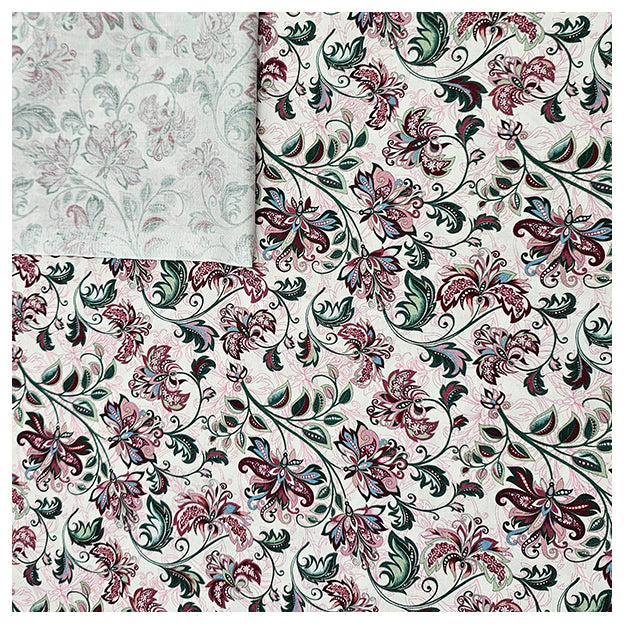 Baumwollsatin Siena Blumen grün, weinrot und rosa