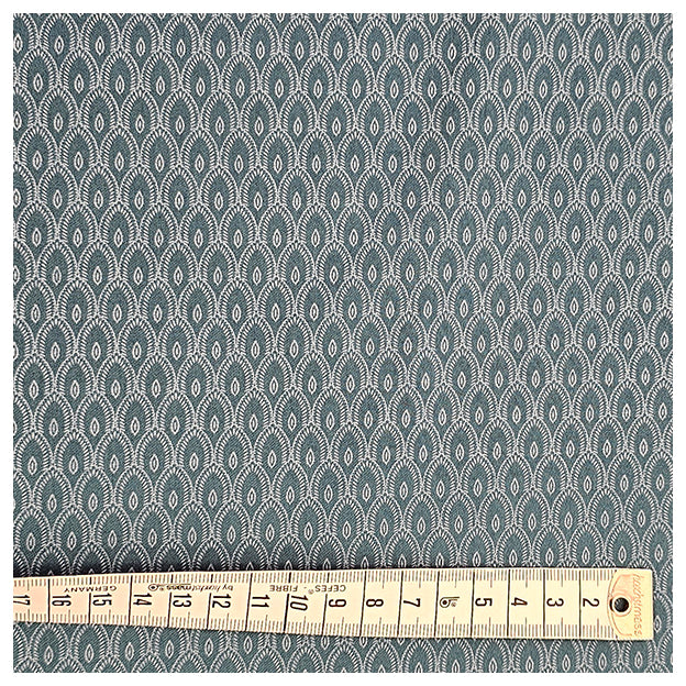 Baumwollsatin Halbdruck kleine Ornamente petrol