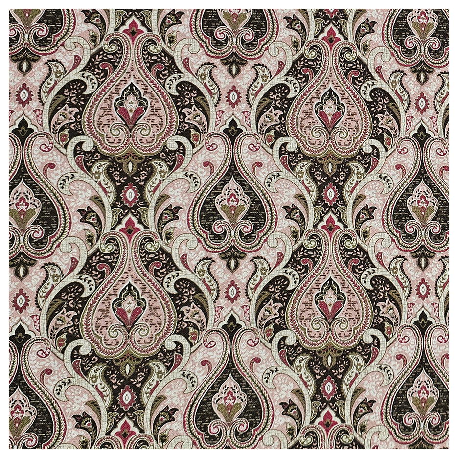 Baumwollsatin Siena Ornamente altrosa und olivgrün