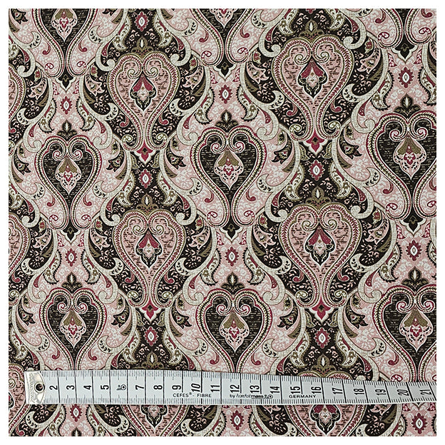 Baumwollsatin Siena Ornamente altrosa und olivgrün