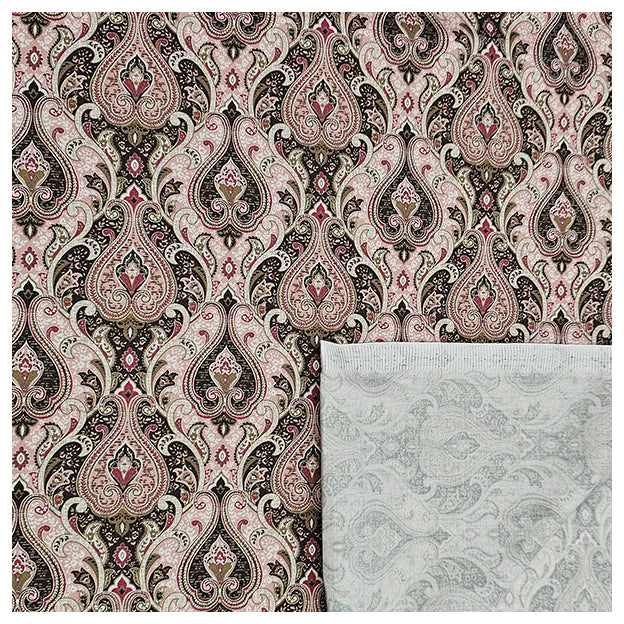 Baumwollsatin Siena Ornamente altrosa und olivgrün