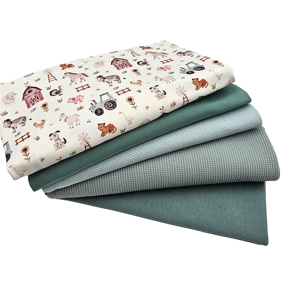 Stoffbox Jersey Bauernhof und Waffelstoff mit Bündchen