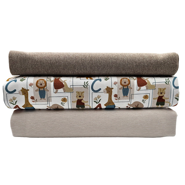 Jersey Stoffpaket ABC Tiere und Streifen sand mit Bündchen