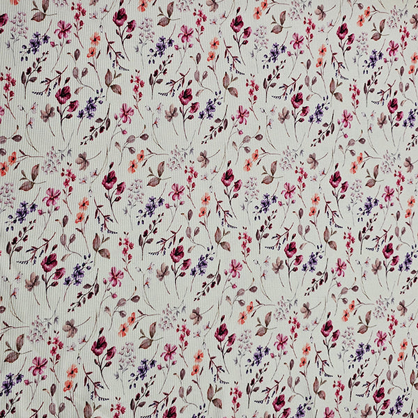 Rippjersey Blumen wollweiß