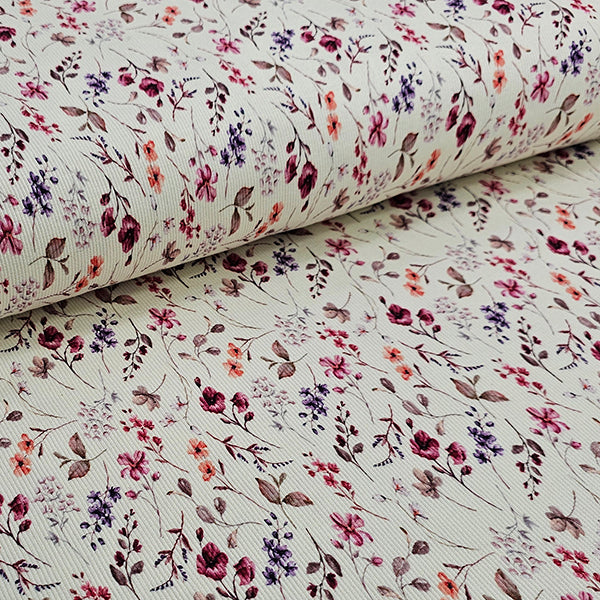 Rippjersey Blumen wollweiß