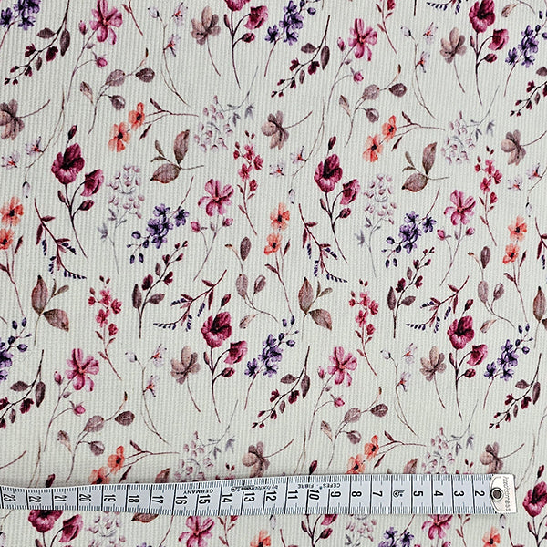 Rippjersey Blumen wollweiß