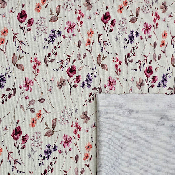 Rippjersey Blumen wollweiß