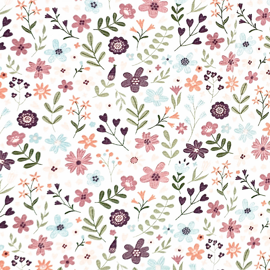 Jersey bunte Blumen wollweiß