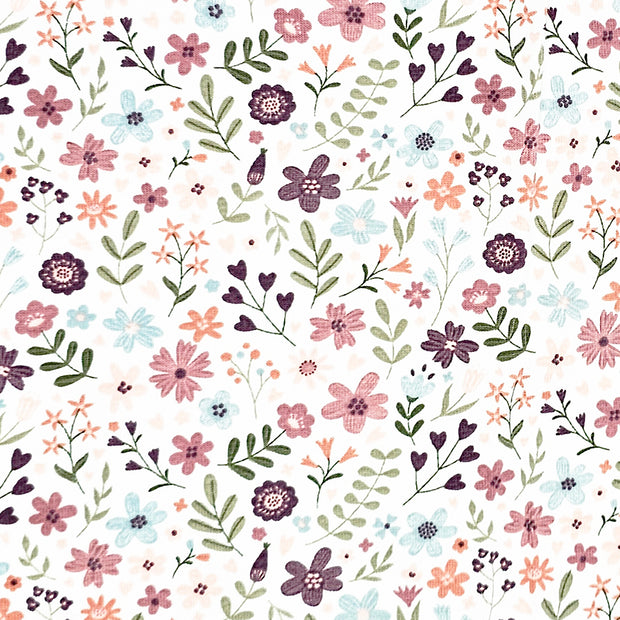 Jersey bunte Blumen wollweiß