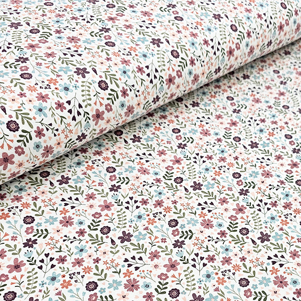 Jersey bunte Blumen wollweiß