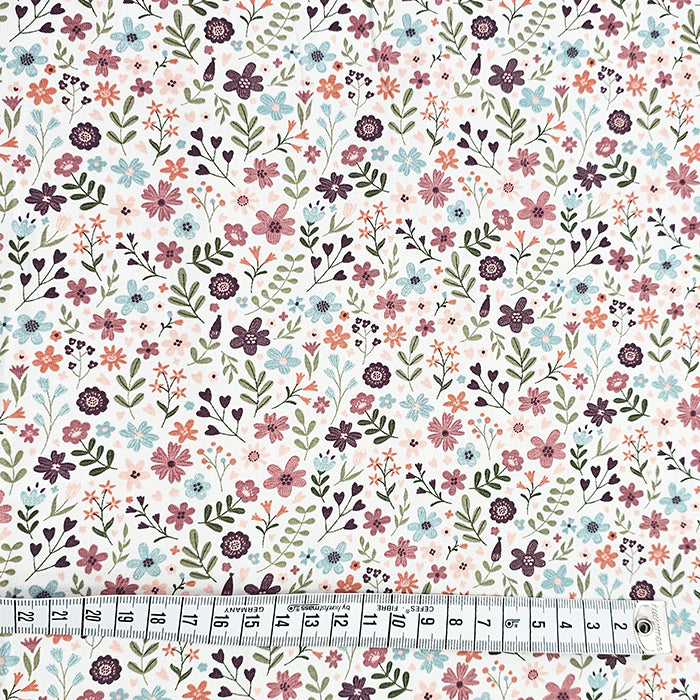 Jersey bunte Blumen wollweiß