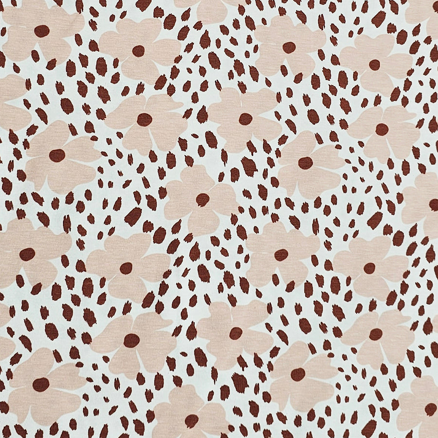 Jersey Blumen rosa, weinrot  und wollweiß