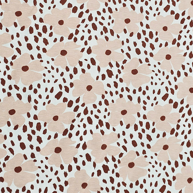 Jersey Blumen rosa, weinrot  und wollweiß