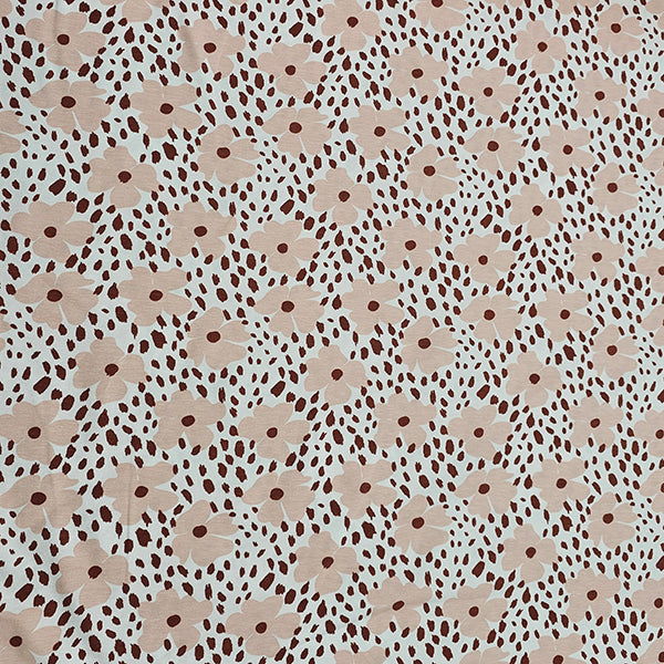 Jersey Blumen rosa, weinrot  und wollweiß