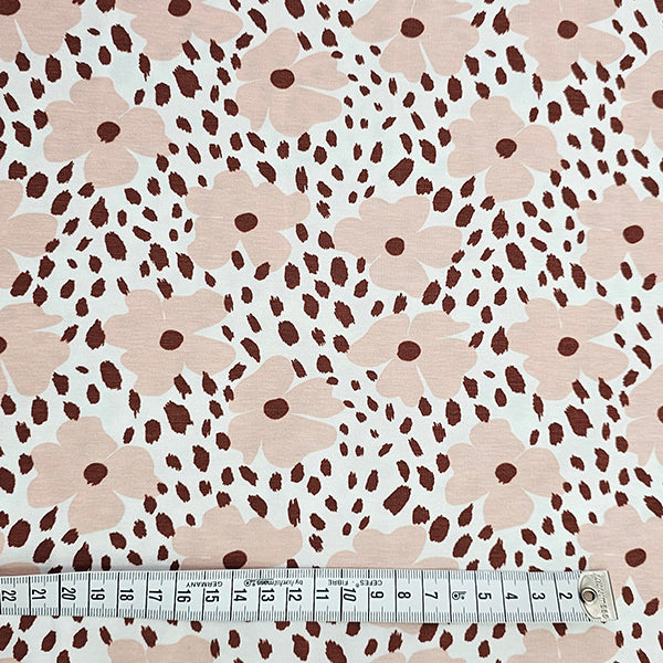 Jersey Blumen rosa, weinrot  und wollweiß