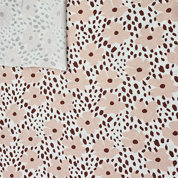 Jersey Blumen rosa, weinrot  und wollweiß