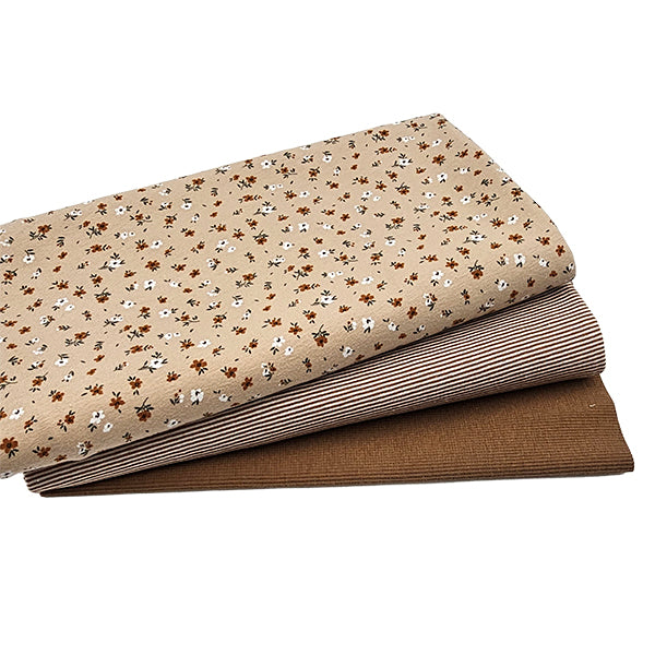 Jersey Stoffpaket Blumen beige und Streifen mit Bündchen