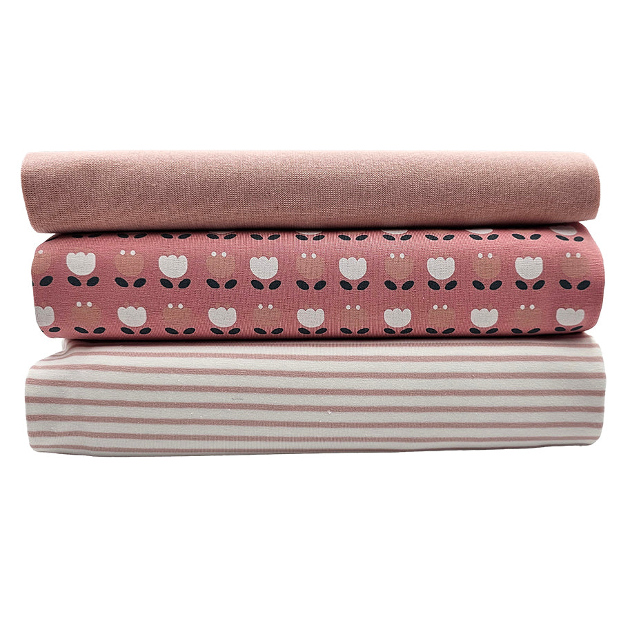 Jersey Stoffpaket Blumen  Bio und Streifen mit Bündchen