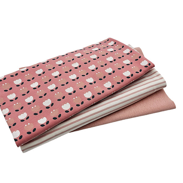 Jersey Stoffpaket Blumen  Bio und Streifen mit Bündchen