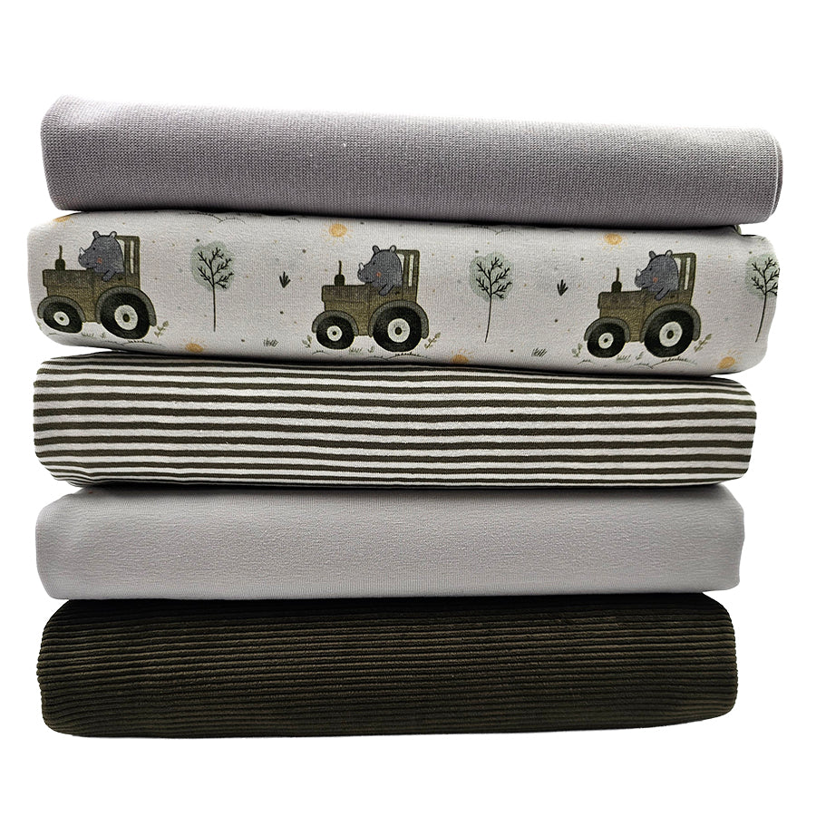 Stoffbox Jersey Traktoren und Feincord Jersey mit Bündchen