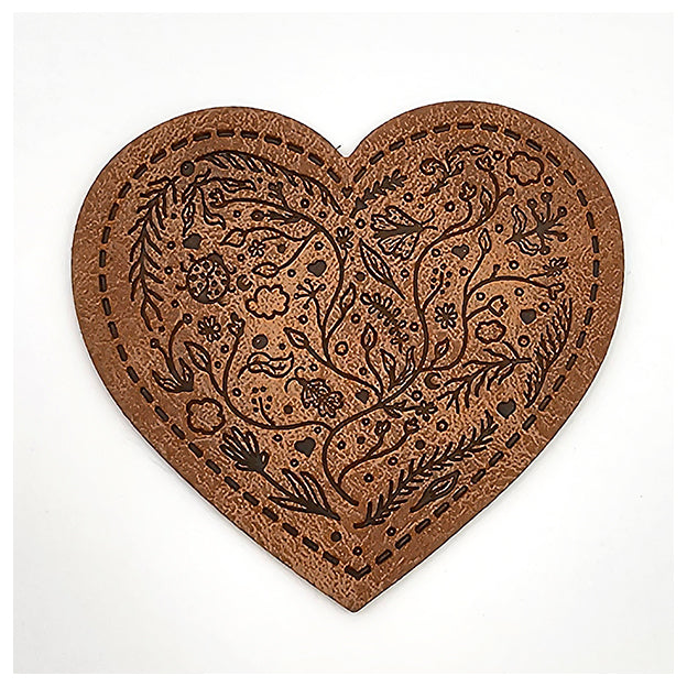 Label Blumen Herz aus Kunstleder