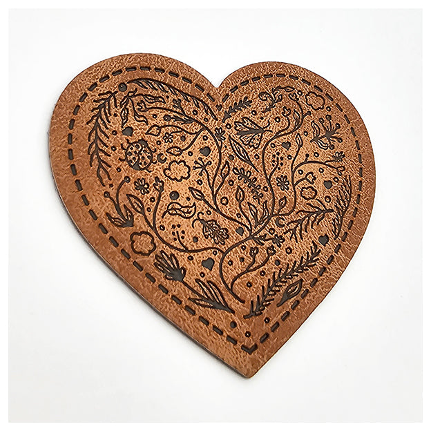 Label Blumen Herz aus Kunstleder