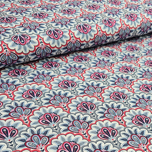 Baumwollsatin Siena Floral blau, rosa und rot