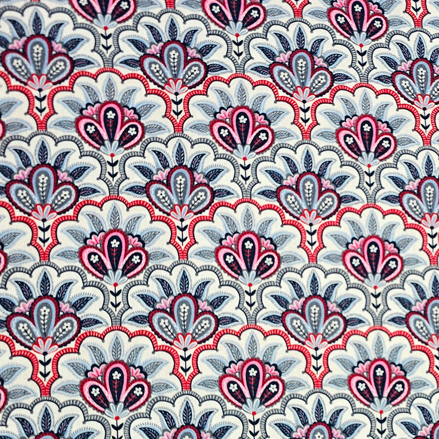 Baumwollsatin Siena Floral blau, rosa und rot