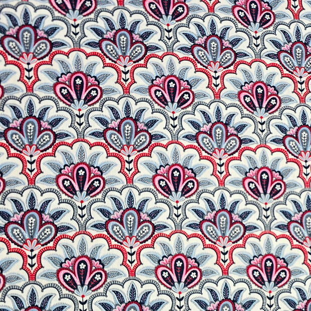 Baumwollsatin Siena Floral blau, rosa und rot