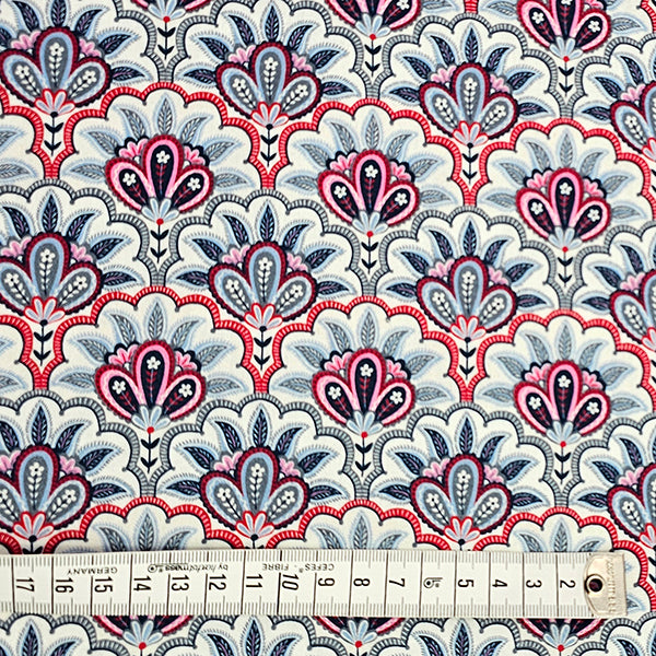 Baumwollsatin Siena Floral blau, rosa und rot