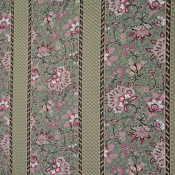Baumwollsatin Siena Blumen mit Streifen grün