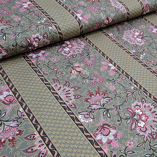 Baumwollsatin Siena Blumen mit Streifen grün