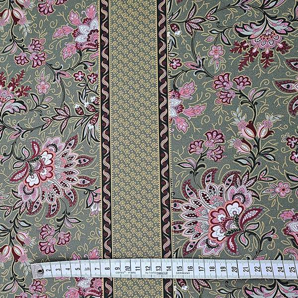 Baumwollsatin Siena Blumen mit Streifen grün