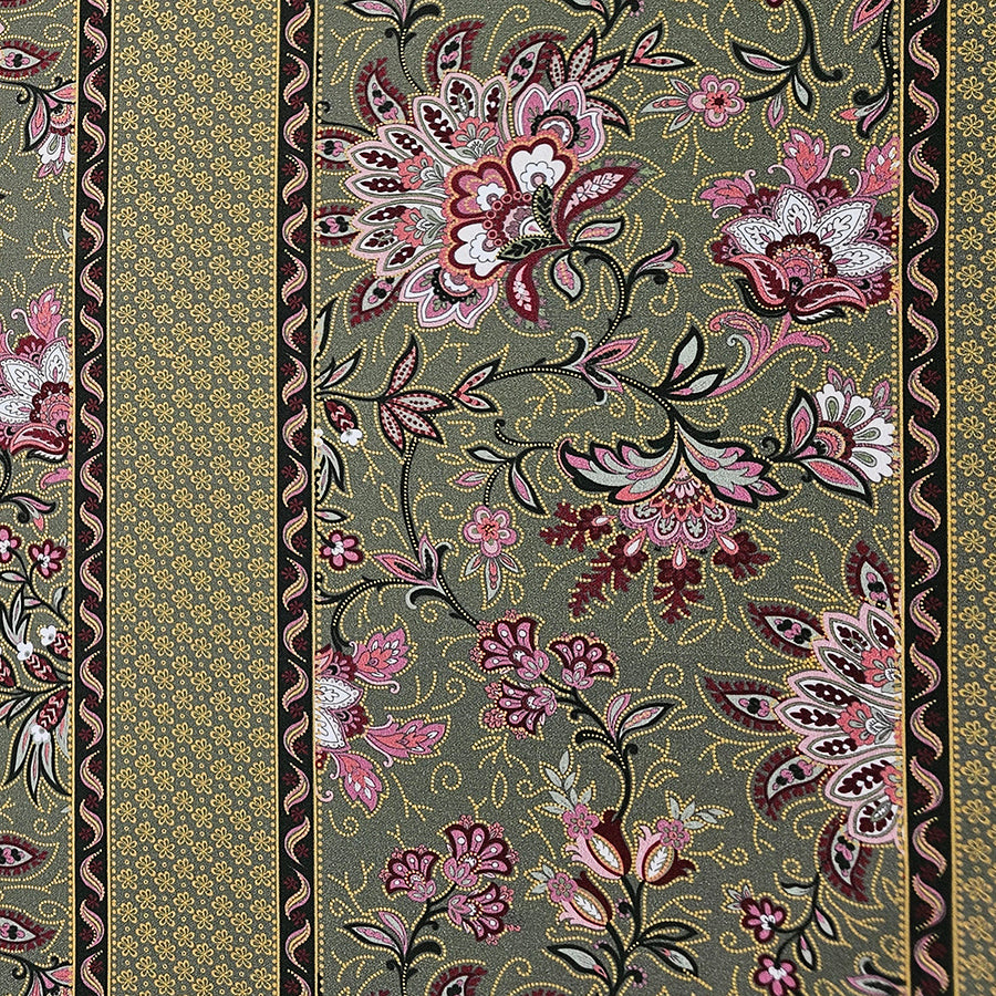 Baumwollsatin Siena Blumen mit Streifen grün