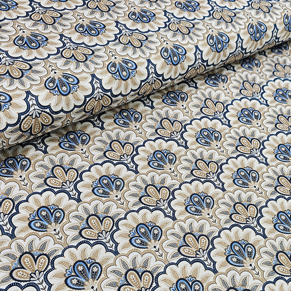 Baumwollsatin Siena Floral dunkelblau und beige