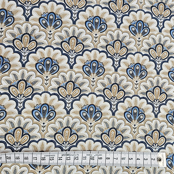 Baumwollsatin Siena Floral dunkelblau und beige