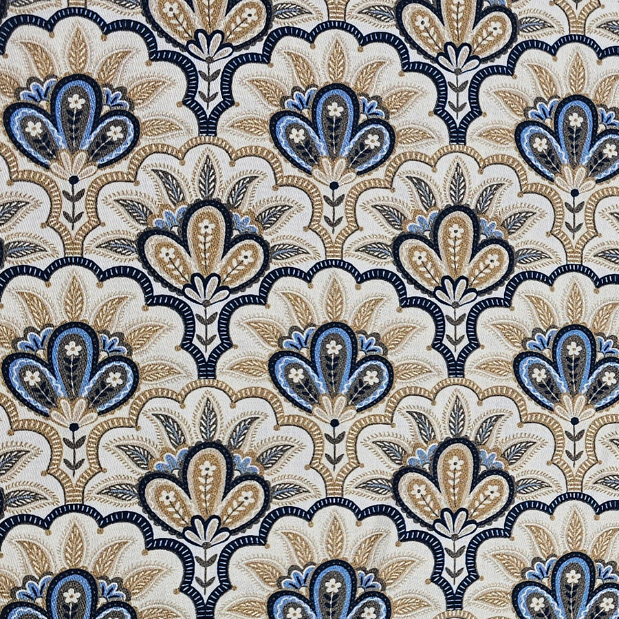 Baumwollsatin Siena Floral dunkelblau und beige