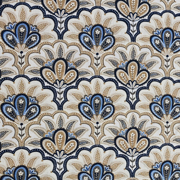 Baumwollsatin Siena Floral dunkelblau und beige
