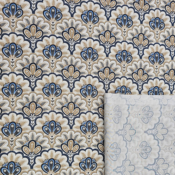 Baumwollsatin Siena Floral dunkelblau und beige