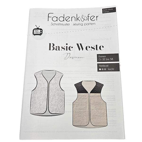 Papierschnittmuster Basic Weste Damen Größe 32-58