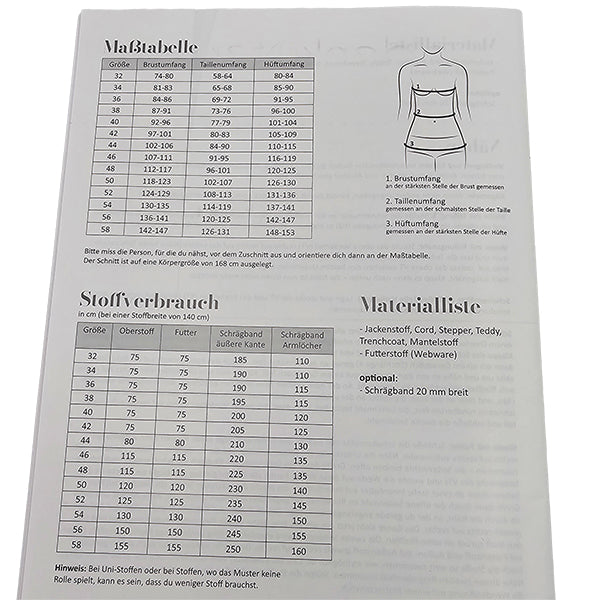 Papierschnittmuster Basic Weste Damen Größe 32-58