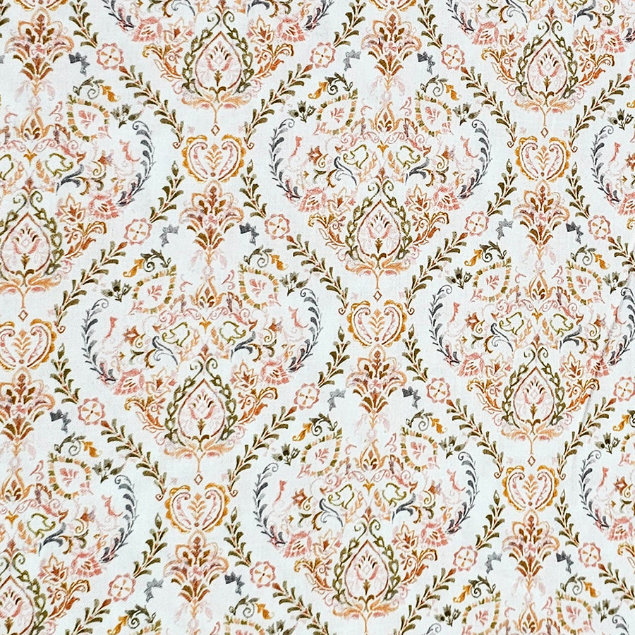 Baumwollsatin Siena Ornamente orange und grau
