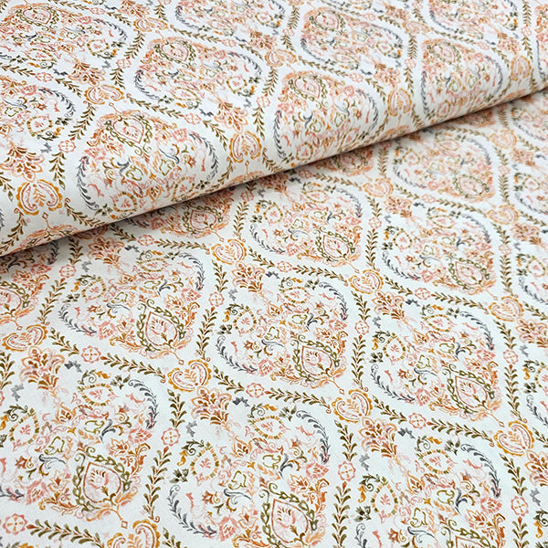 Baumwollsatin Siena Ornamente orange und grau
