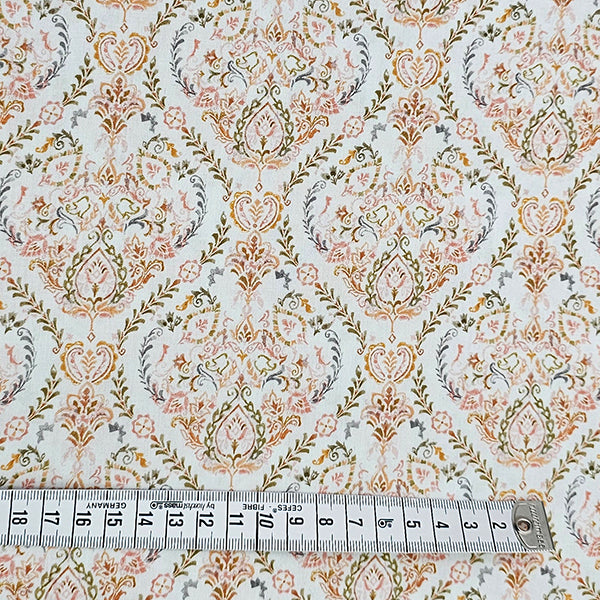 Baumwollsatin Siena Ornamente orange und grau