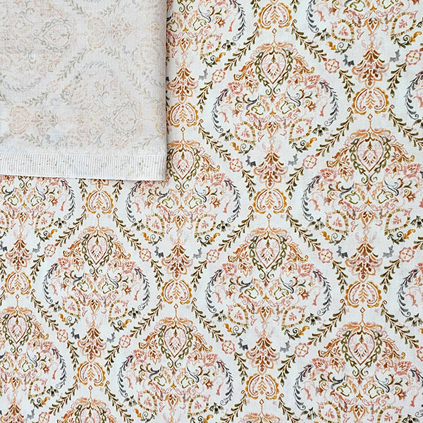 Baumwollsatin Siena Ornamente orange und grau